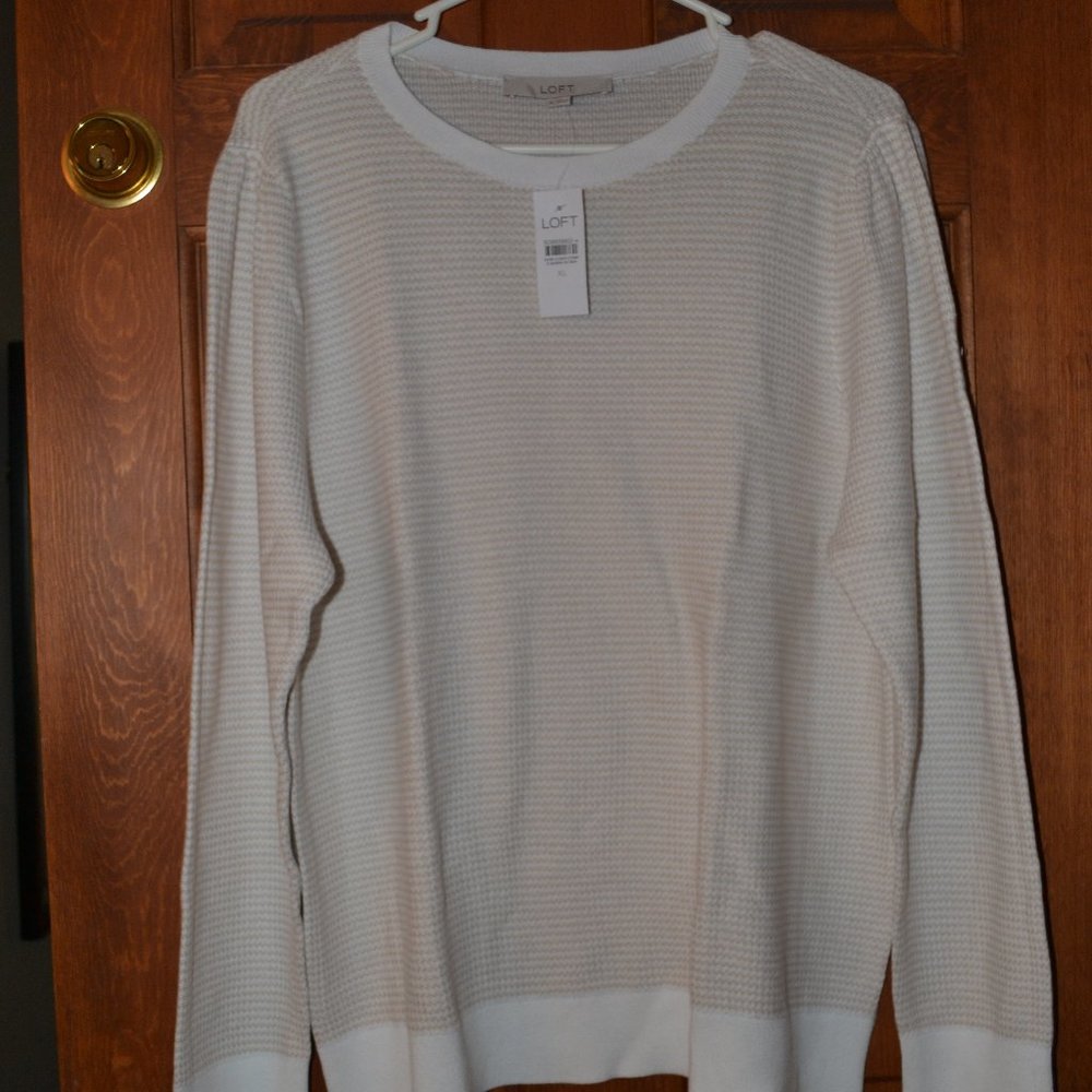 LOFT Puff Sleeve Sweater - white/beige - XL - NWT